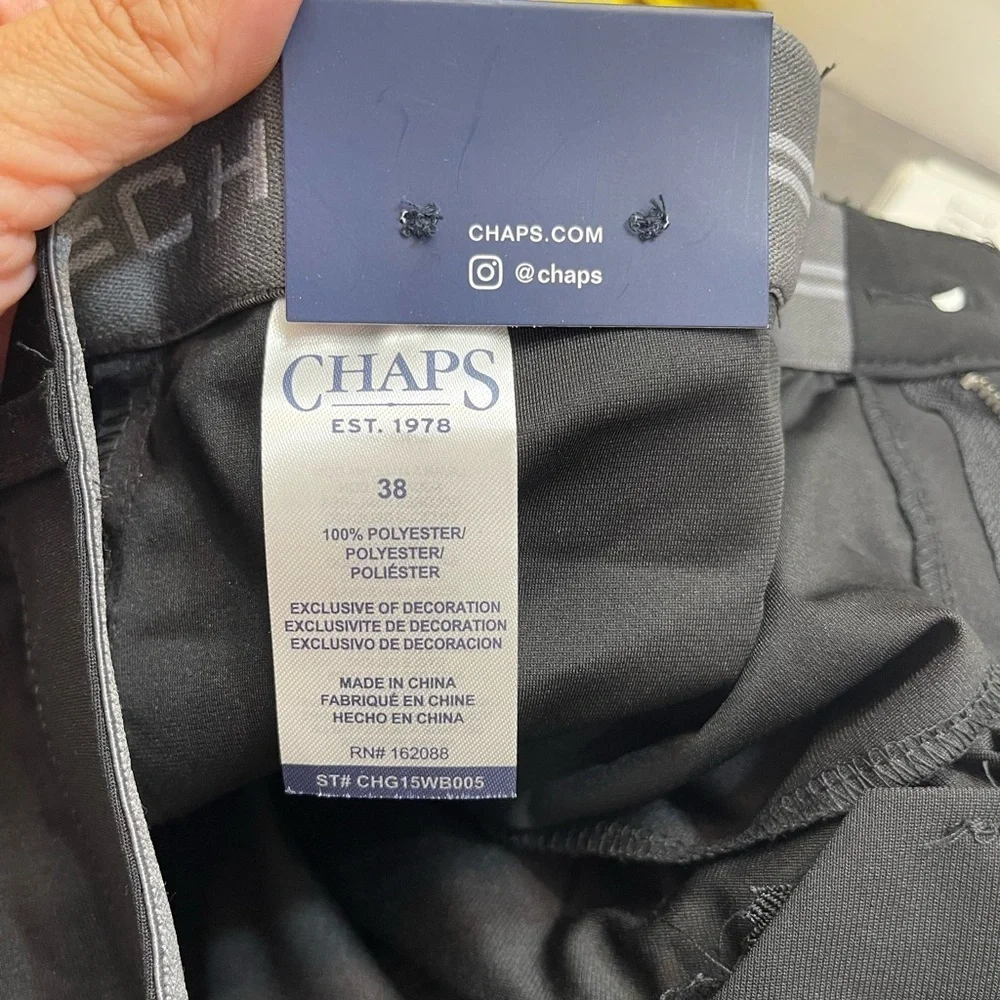 New Chaps Mens 38/32 Solid black dress pants pockets zip Semi Formal Stretch Big